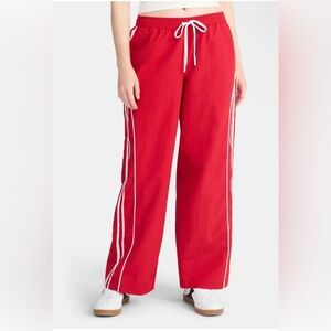 No Boundaries Red Women's Joggers with White Stripes
